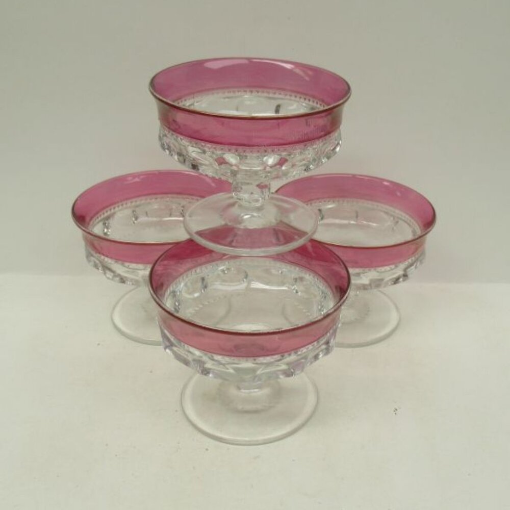 4 - Indiana Glass Cranberry Flashed KINGS CROWN 3 Inch High Sherbet Dishes
